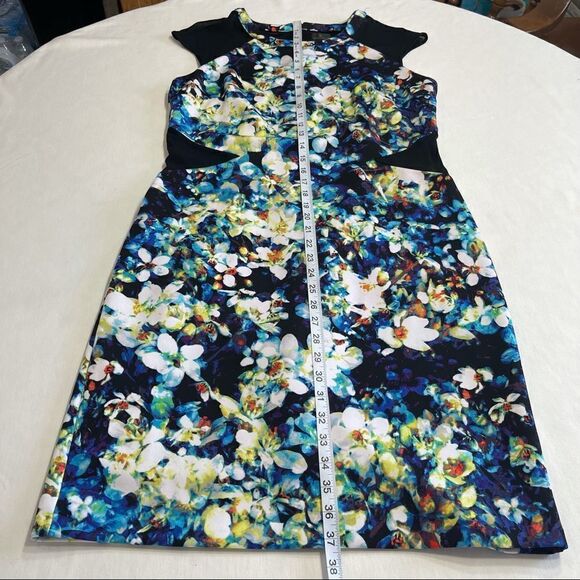 Worthington Abstract Floral Print Mesh Cap Sleeves Sheath Dress Sz 12 - Picture 13 of 15
